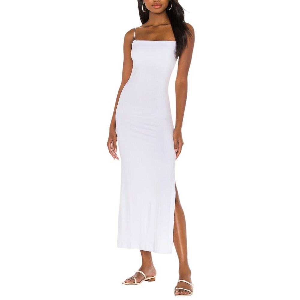 Enza Costa X Revolve Green Strappy Side Slit Midi White